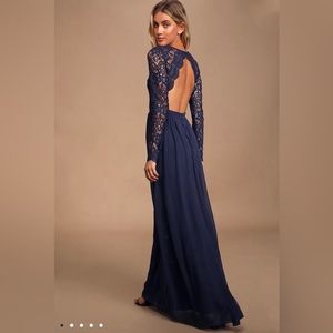Lulus Awaken My Love Navy Blue Long Sleeve Lace Maxi Dress. Size small